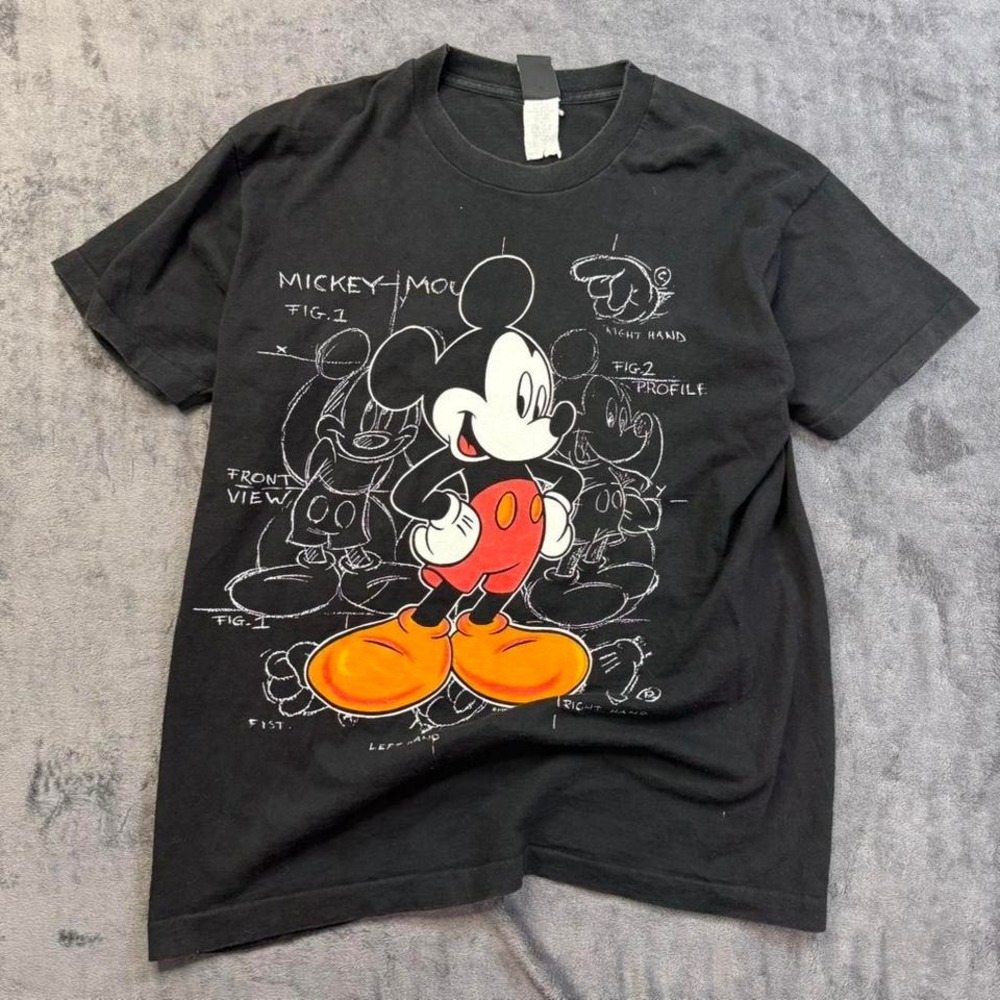 Vintage Mickey Mouse T Shirt 90s Blue Print Single Stitch Disney Size XL